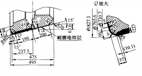 矿渣立磨辊套耐磨层出现裂纹后的改进措施